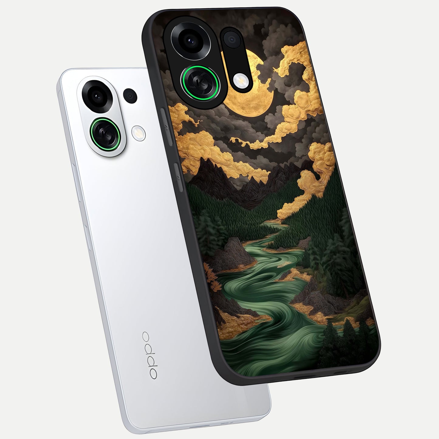  Golden River Moon phone case For Oppo K13 Turbo showing premium glass back cover with detailed artwork