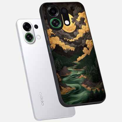  Golden River Moon phone case For Oppo K13 Turbo showing premium glass back cover with detailed artwork