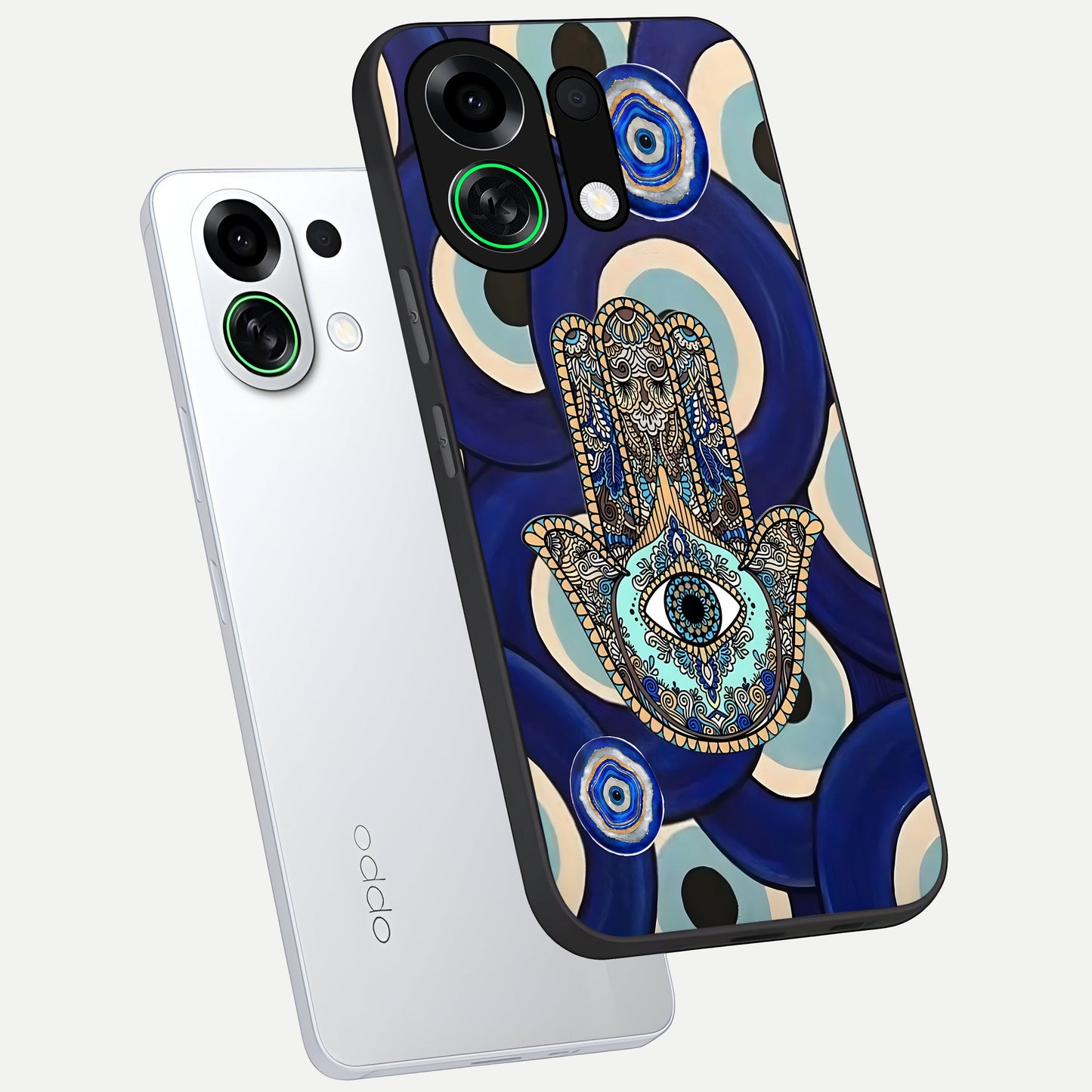  Hamsa Divine Guard phone case For Oppo K13 Turbo showing premium glass back cover with detailed artwork