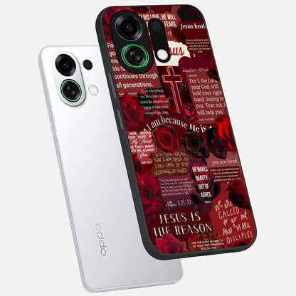  Jesus Love Heals phone case For Oppo K13 Turbo showing premium glass back cover with detailed artwork