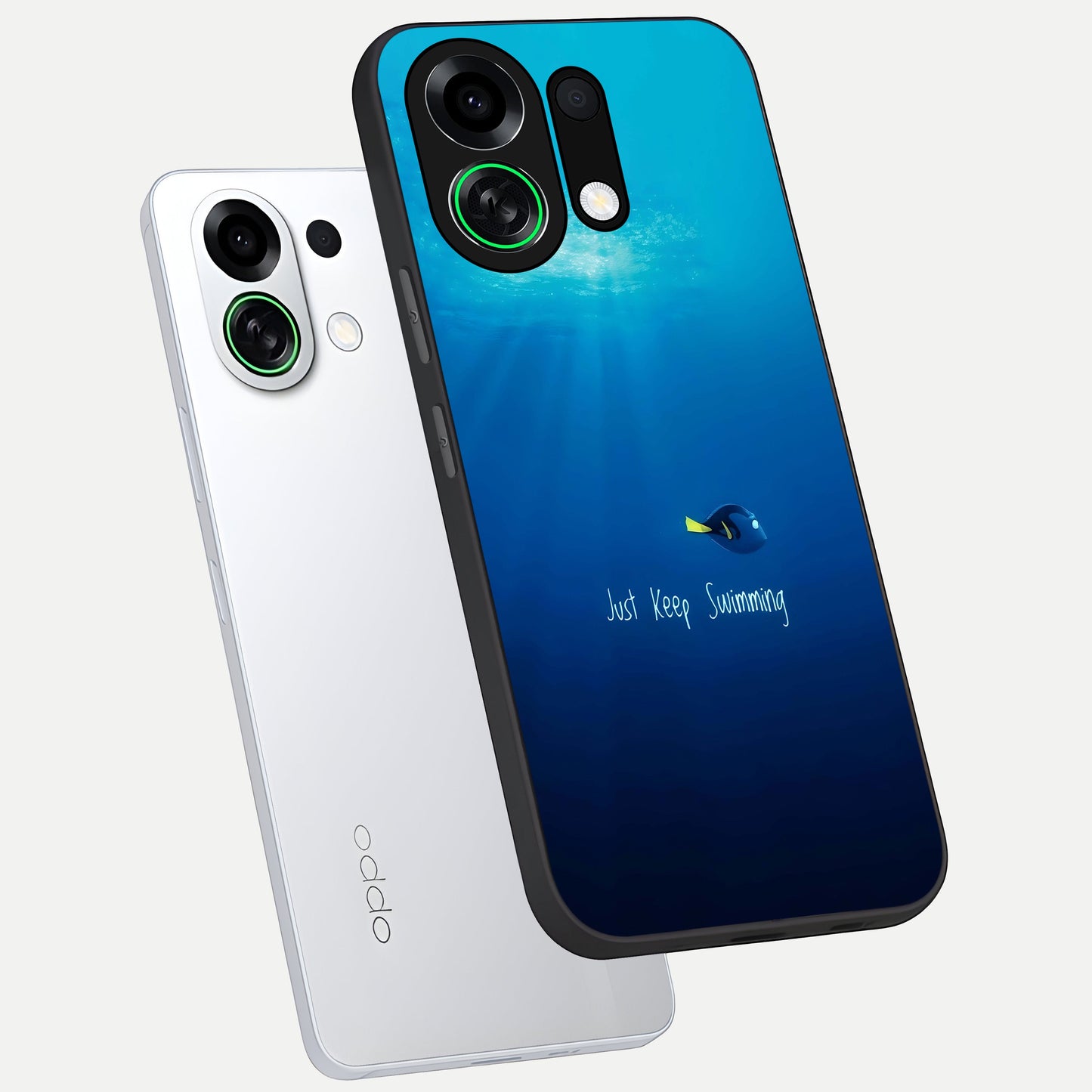  Just Keep Swimming phone case For Oppo K13 Turbo showing premium glass back cover with detailed artwork