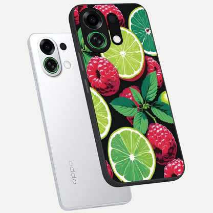  Lime and Raspberry Pattern phone case For Oppo K13 Turbo showing premium glass back cover with detailed artwork
