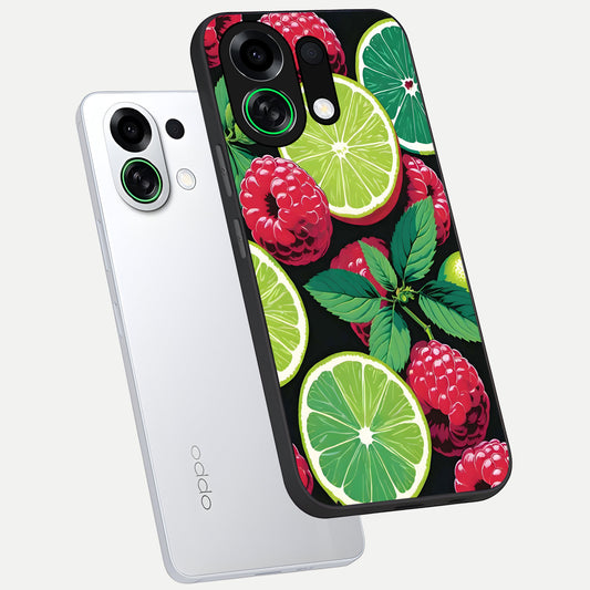  Lime and Raspberry Pattern phone case For Oppo K13 Turbo showing premium glass back cover with detailed artwork