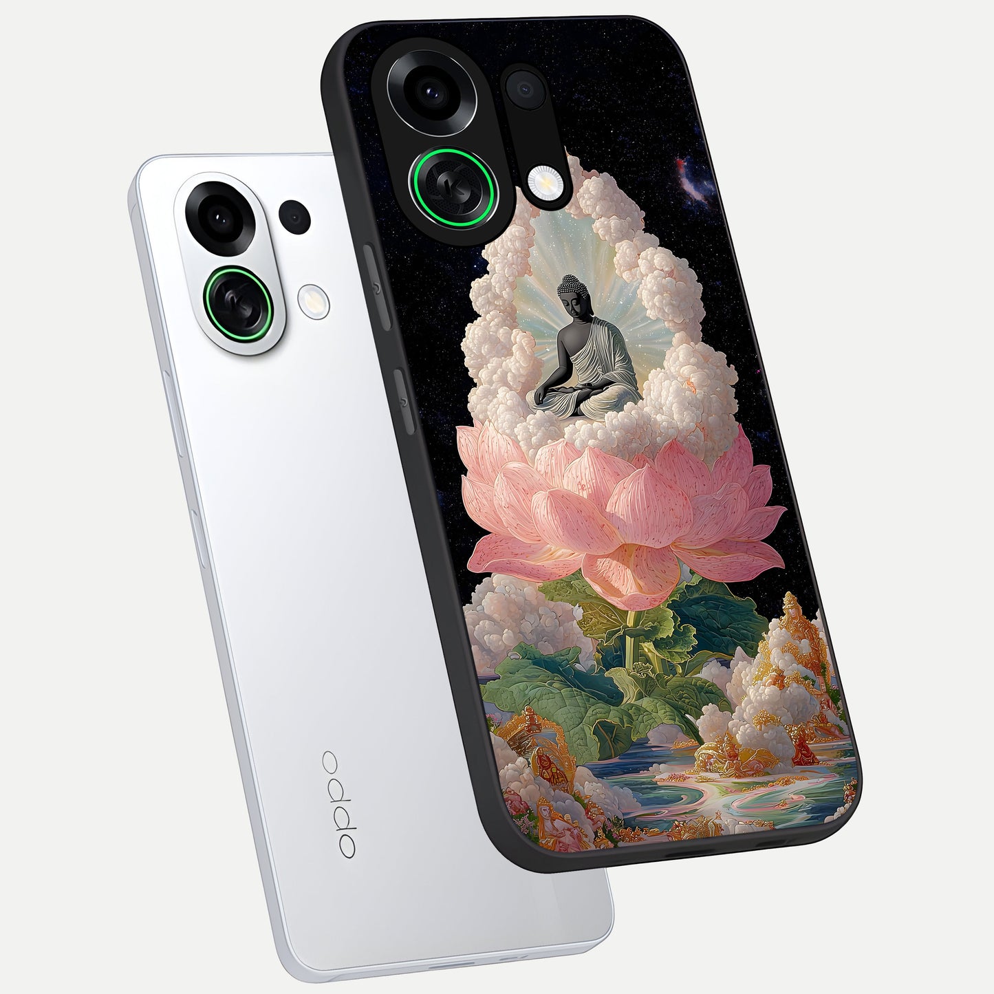  Lotus Divine Peace phone case For Oppo K13 Turbo showing premium glass back cover with detailed artwork