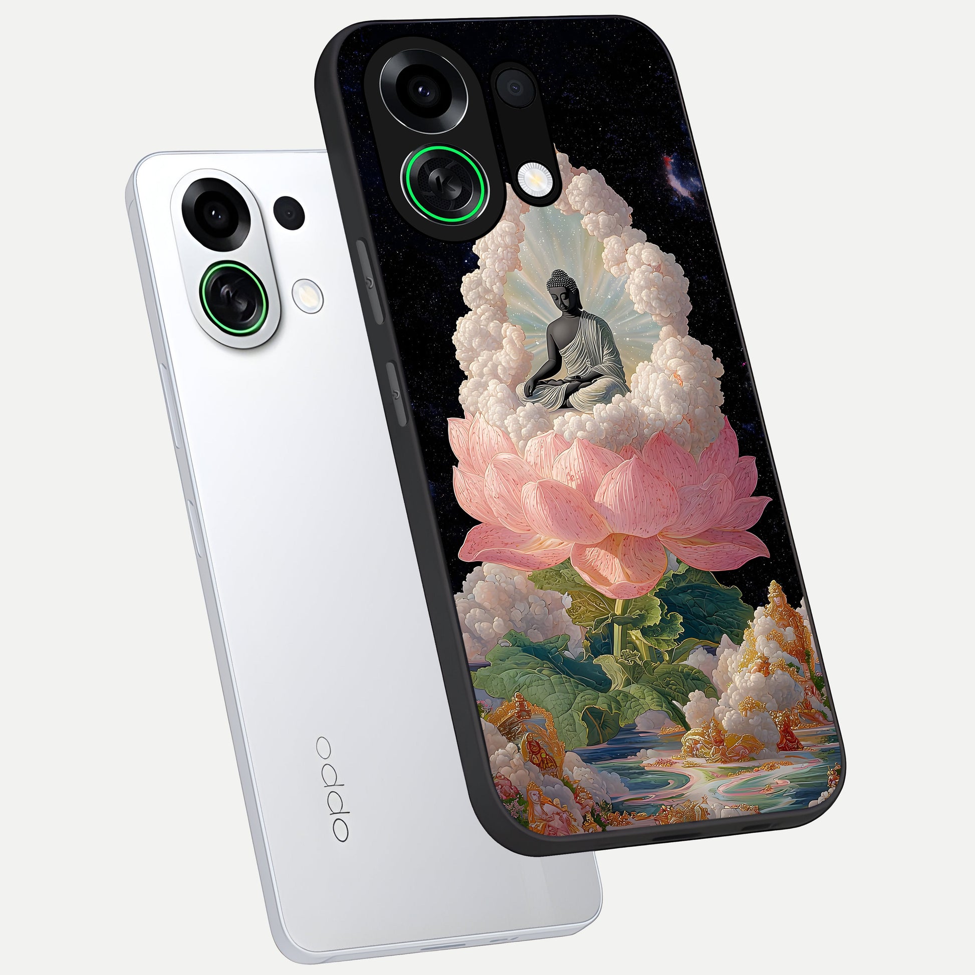  Lotus Divine Peace phone case For Oppo K13 Turbo showing premium glass back cover with detailed artwork