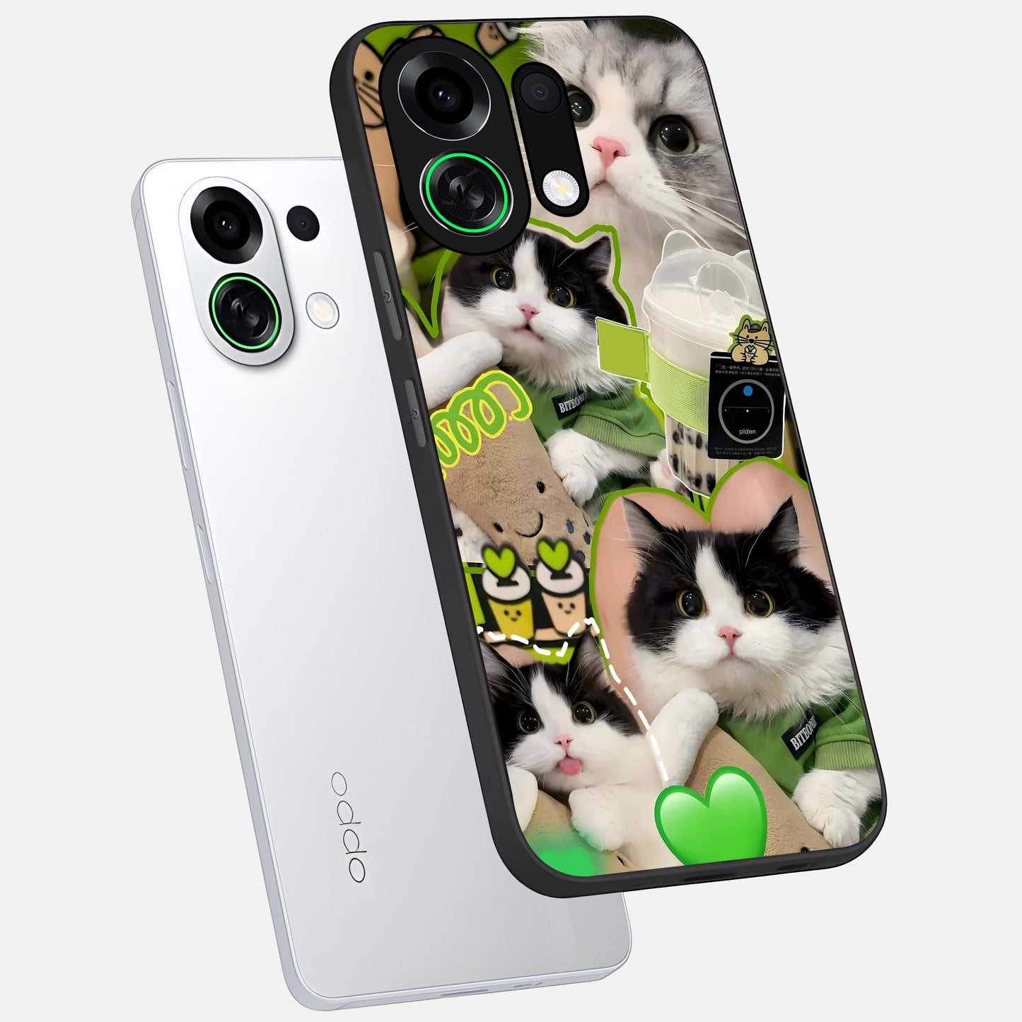  Matcha Cats Mood phone case For Oppo K13 Turbo showing premium glass back cover with detailed artwork