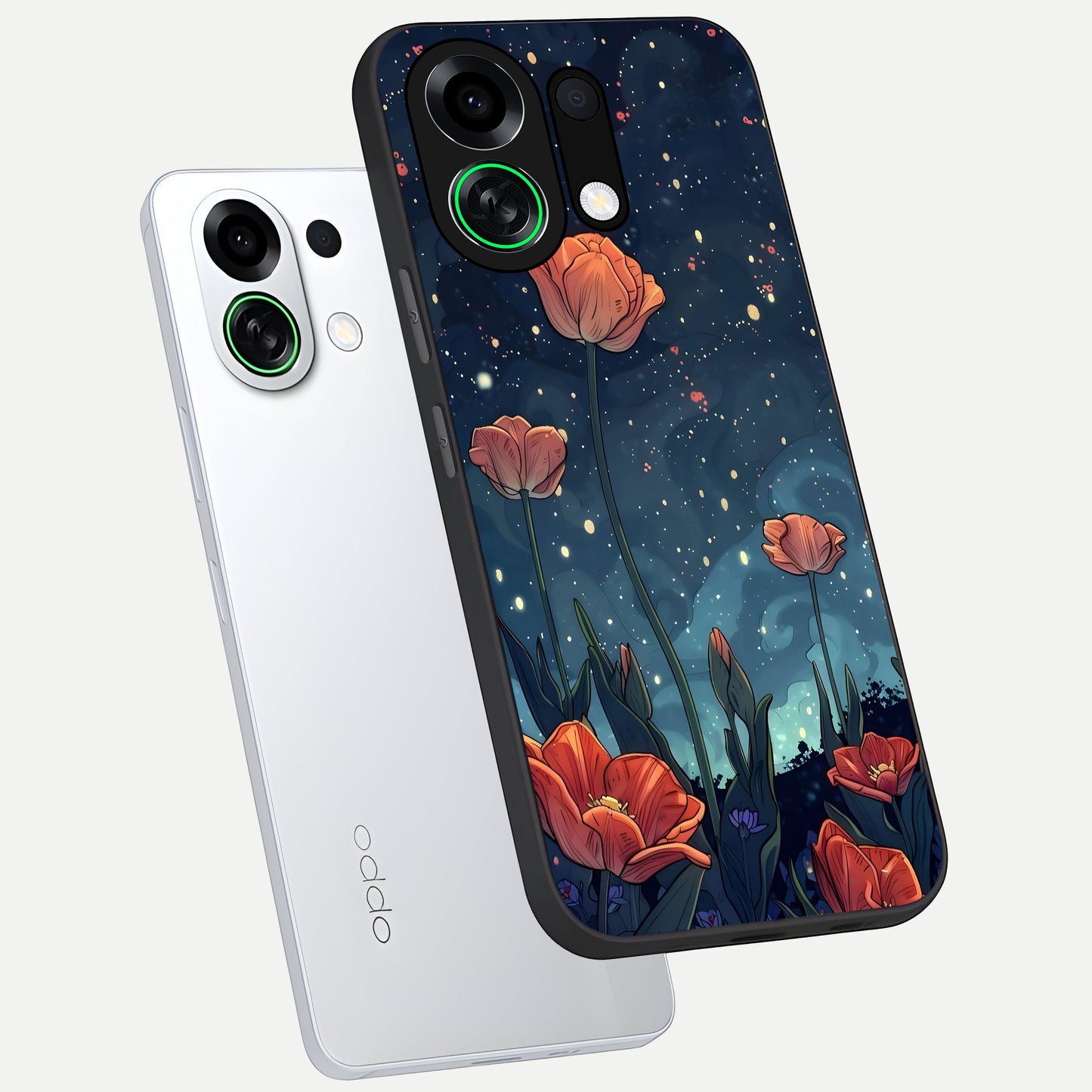  Midnight Tulip Glow phone case For Oppo K13 Turbo showing premium glass back cover with detailed artwork