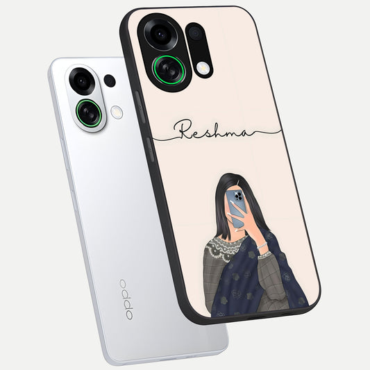  Mirror Mood Muse With Custom Name phone case For Oppo K13 Turbo showing premium glass back cover with detailed artwork