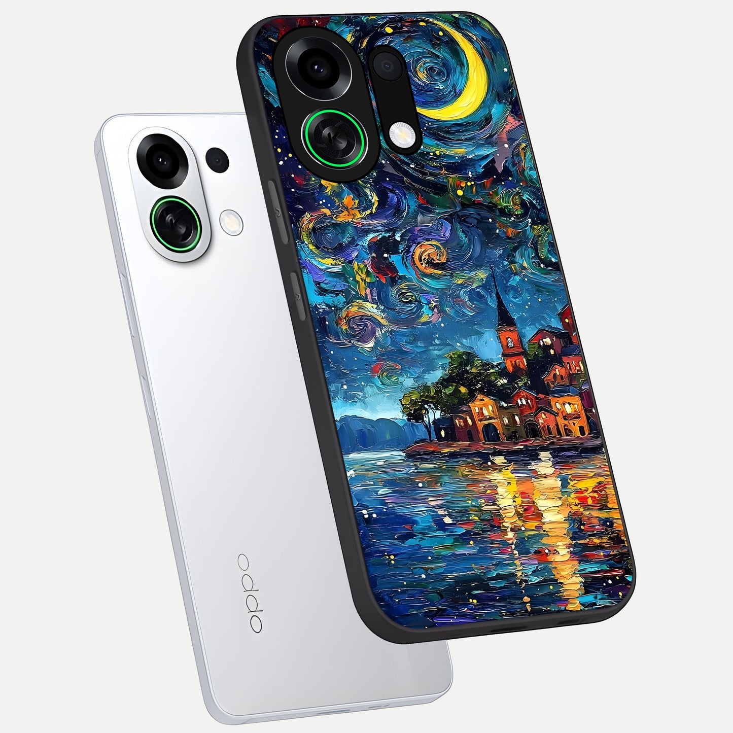  Moonlight Harbor Glow phone case For Oppo K13 Turbo showing premium glass back cover with detailed artwork