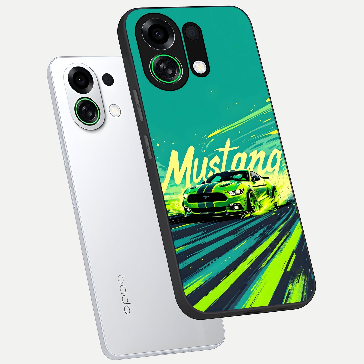  Mustang Bang phone case For Oppo K13 Turbo showing premium glass back cover with detailed artwork
