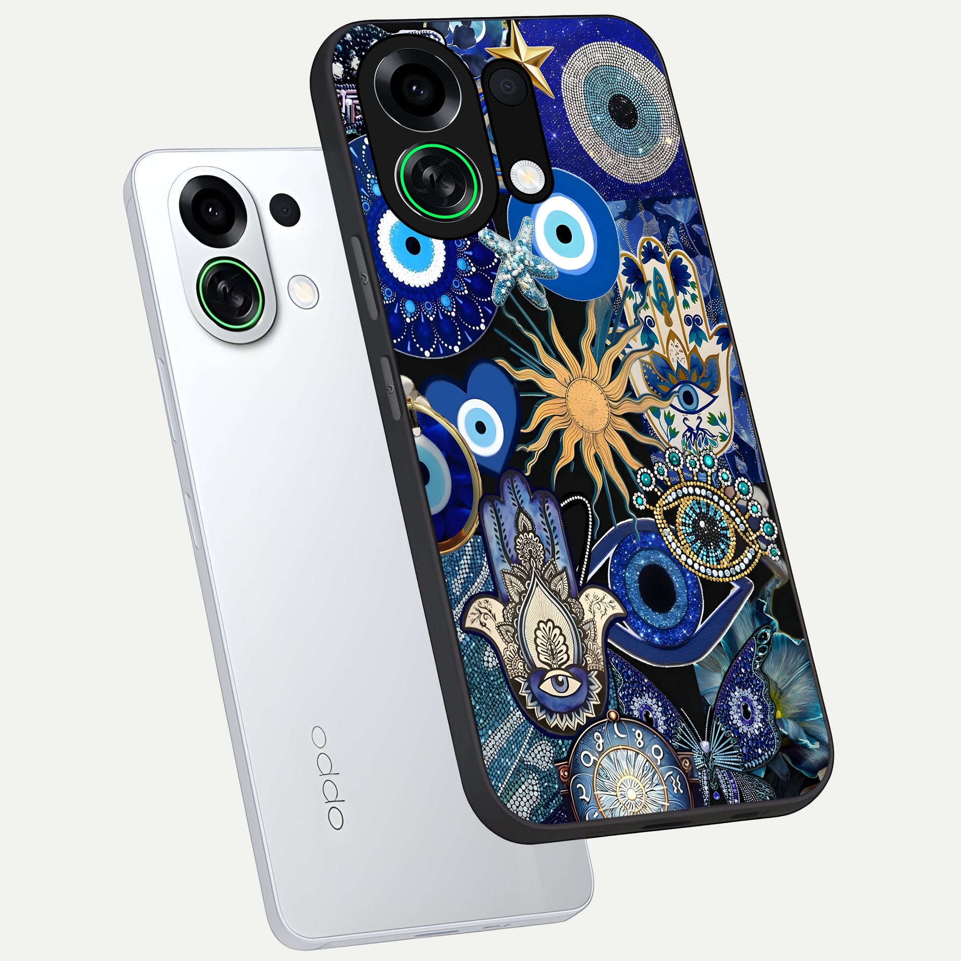  Mystic Blue Evil Eye phone case For Oppo K13 Turbo showing premium glass back cover with detailed artwork