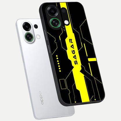  Neon CYBERPUNK Custom Name phone case For Oppo K13 Turbo showing premium glass back cover with detailed artwork