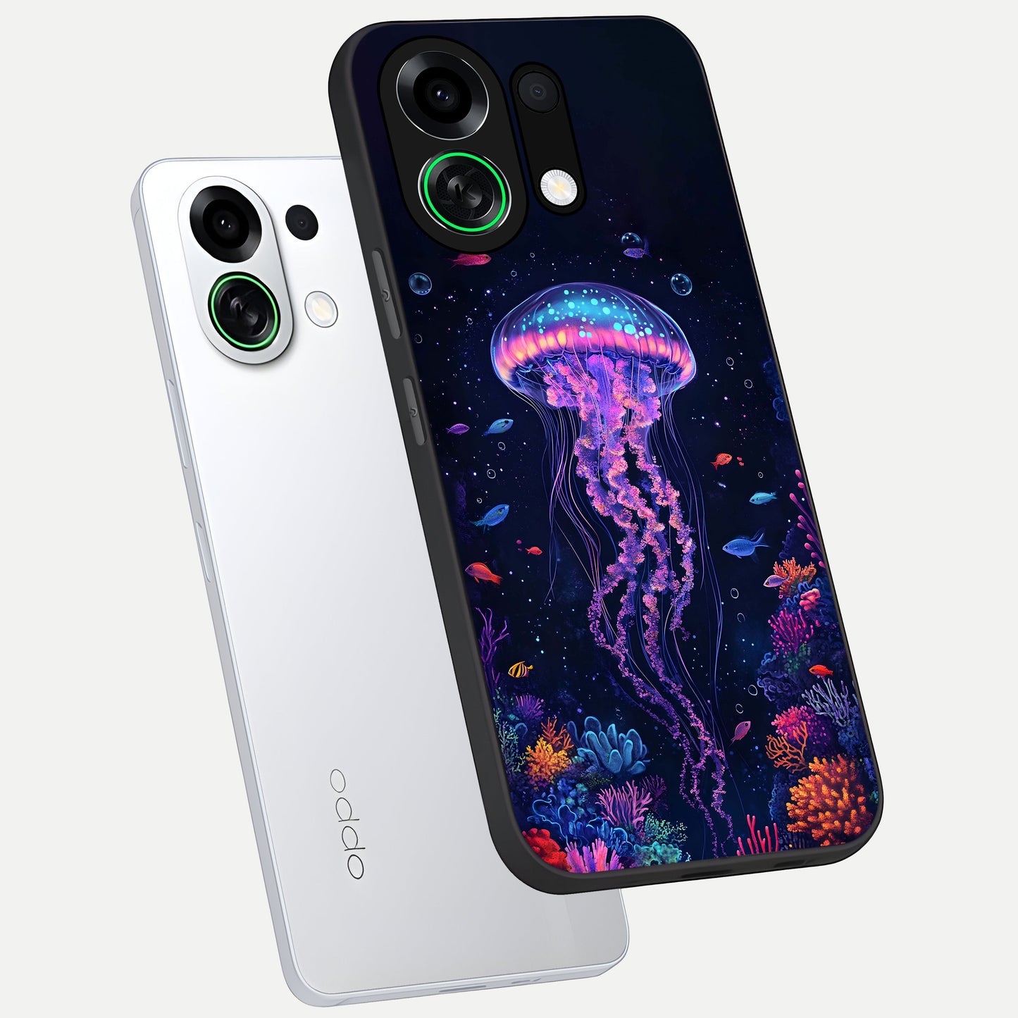  Neon Jellyfish phone case For Oppo K13 Turbo showing premium glass back cover with detailed artwork