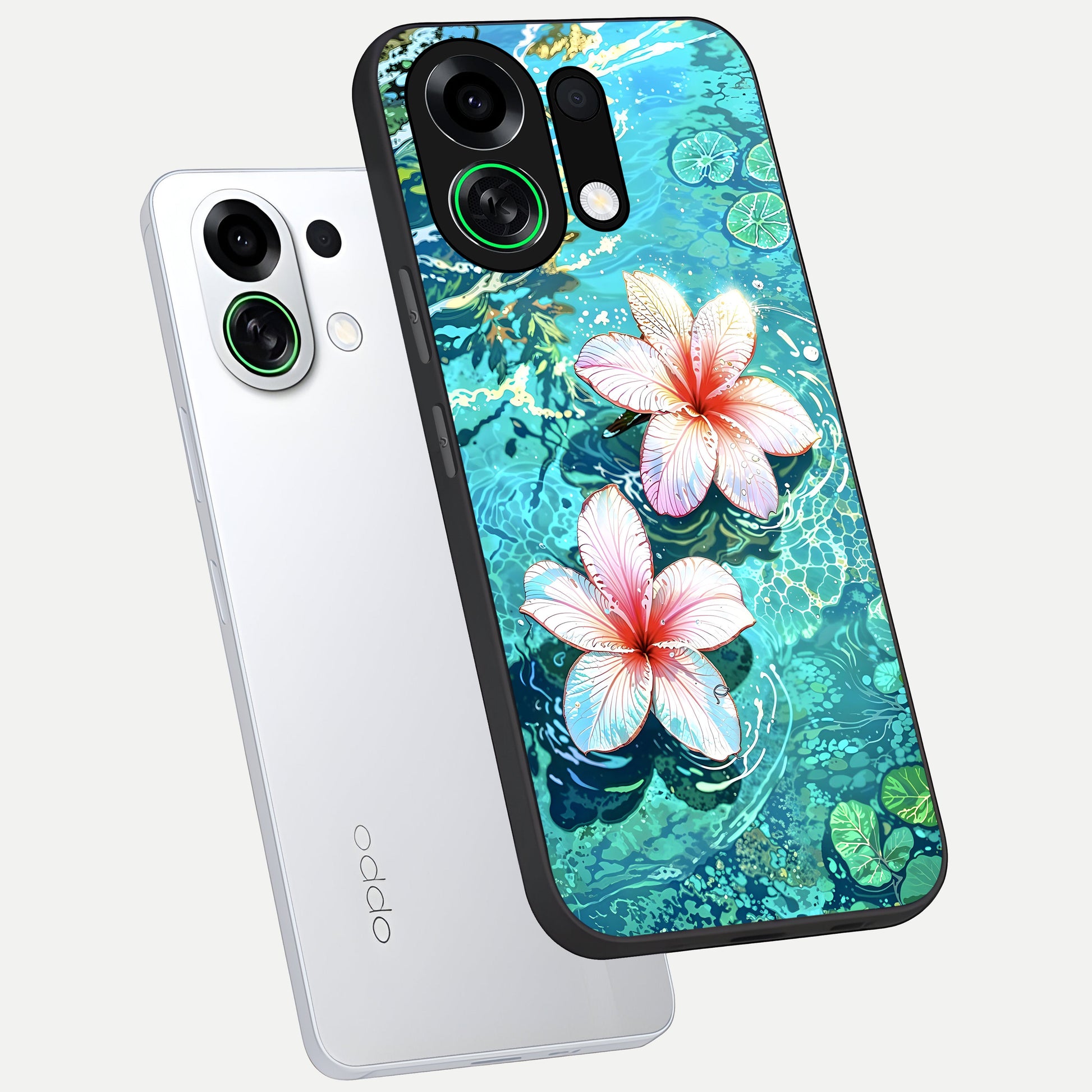  Pink Flowers in Water phone case For Oppo K13 Turbo showing premium glass back cover with detailed artwork
