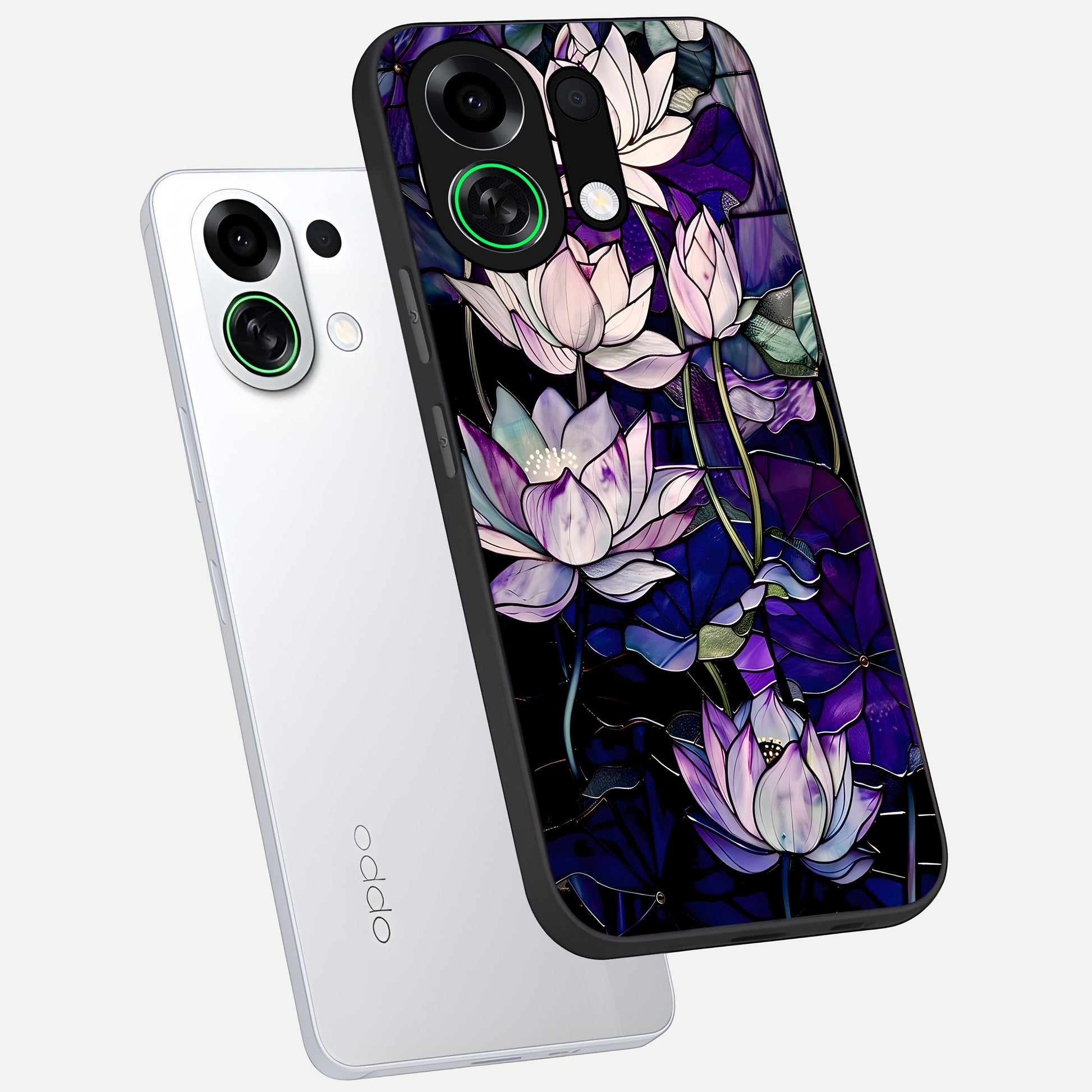  Purple Lotus Pattern phone case For Oppo K13 Turbo showing premium glass back cover with detailed artwork