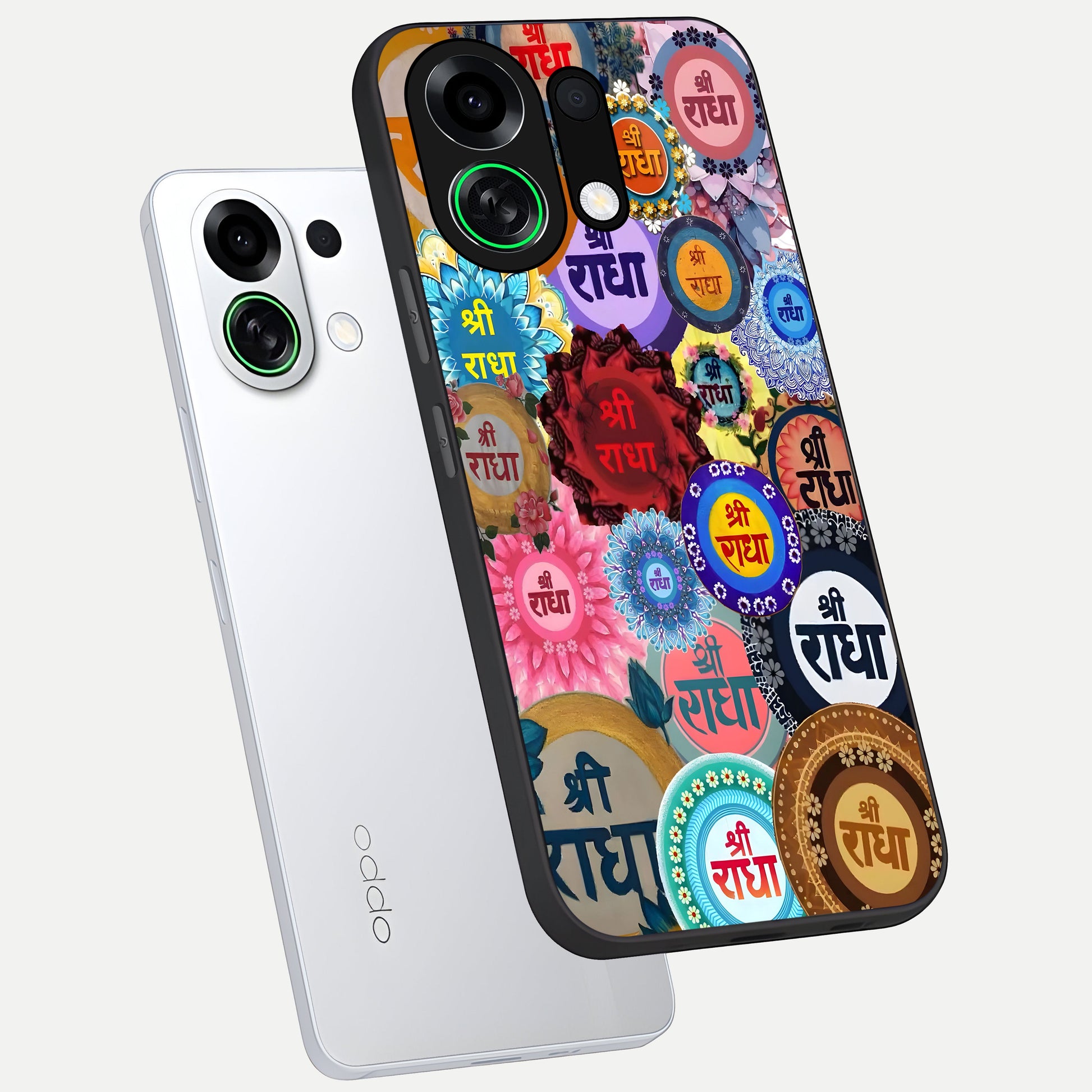  Radha Divine Bloom phone case For Oppo K13 Turbo showing premium glass back cover with detailed artwork