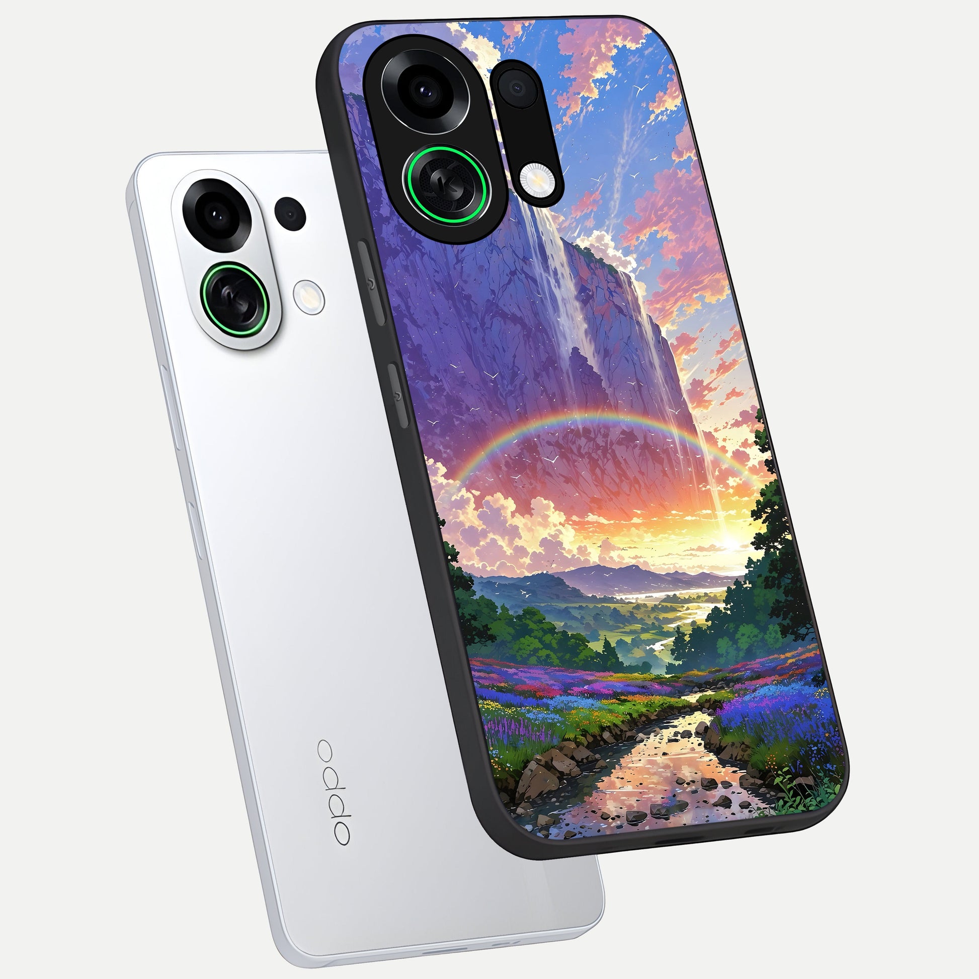  Rainbow Valley Dream phone case For Oppo K13 Turbo showing premium glass back cover with detailed artwork