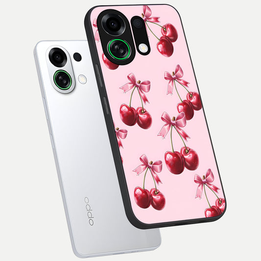  Red Cherries Pattern phone case For Oppo K13 Turbo showing premium glass back cover with detailed artwork