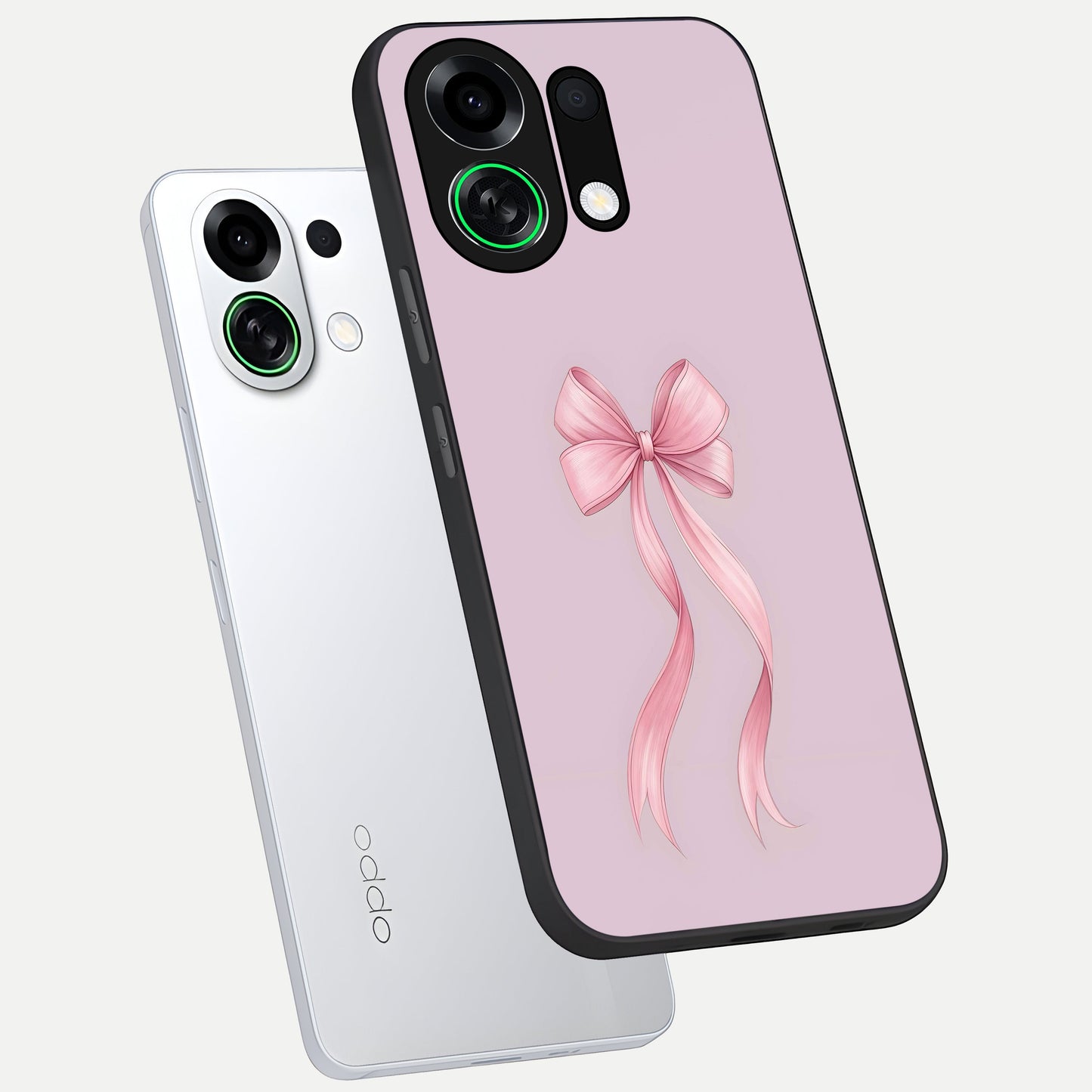 Soft Blush Bow phone case For Oppo K13 Turbo showing premium glass back cover with detailed artwork
