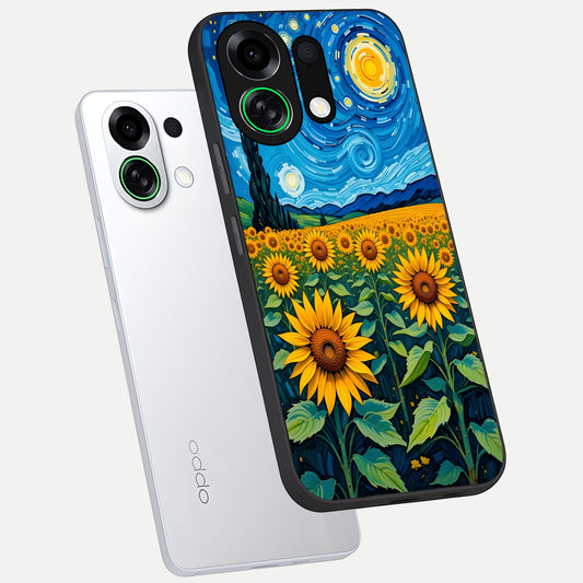  Starry Sunflower Dreams phone case For Oppo K13 Turbo showing premium glass back cover with detailed artwork