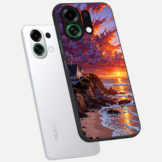  Sunset House By Sea phone case For Oppo K13 Turbo showing premium glass back cover with detailed artwork