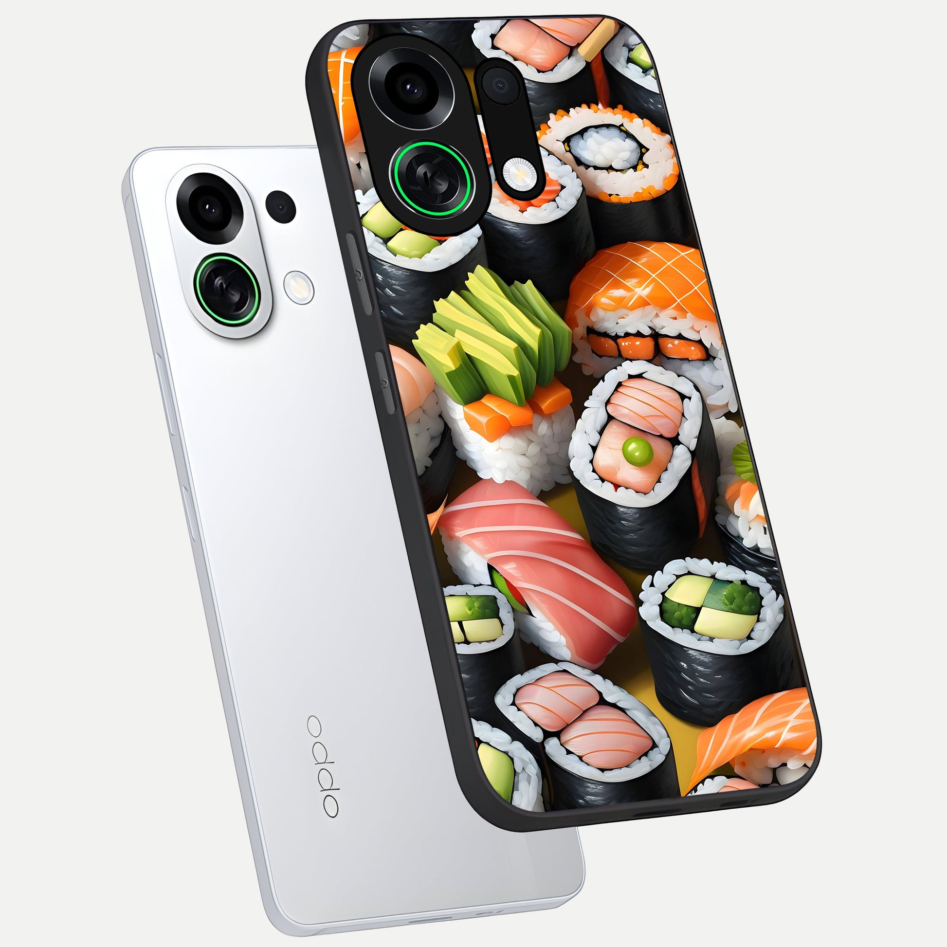  Sushi Food Pattern phone case For Oppo K13 Turbo showing premium glass back cover with detailed artwork