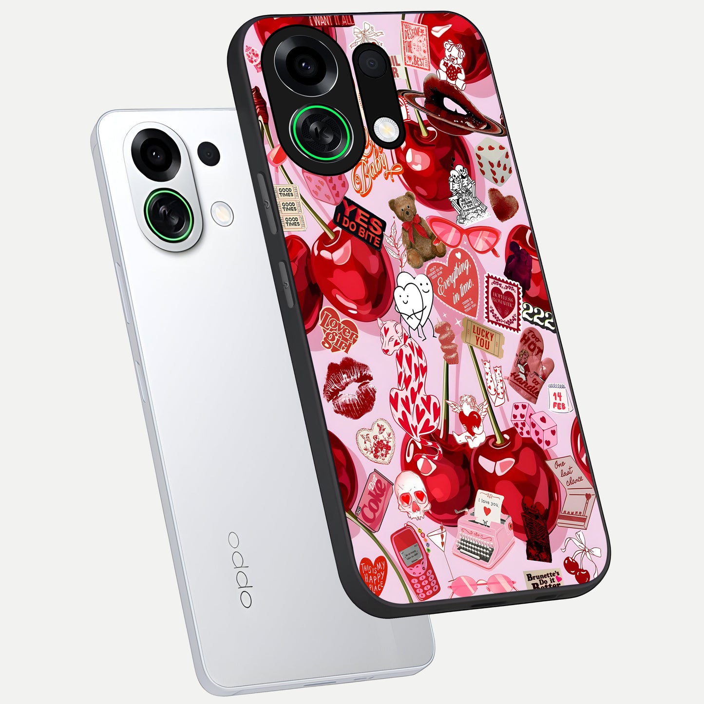  Sweet Cherry Chaos phone case For Oppo K13 Turbo showing premium glass back cover with detailed artwork