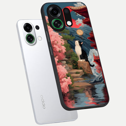  Temple Cat Scenery phone case For Oppo K13 Turbo showing premium glass back cover with detailed artwork