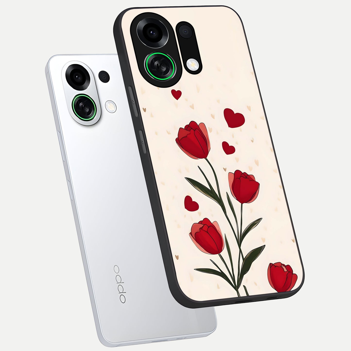 Tulip With Heart phone case For Oppo K13 Turbo showing premium glass back cover with detailed artwork