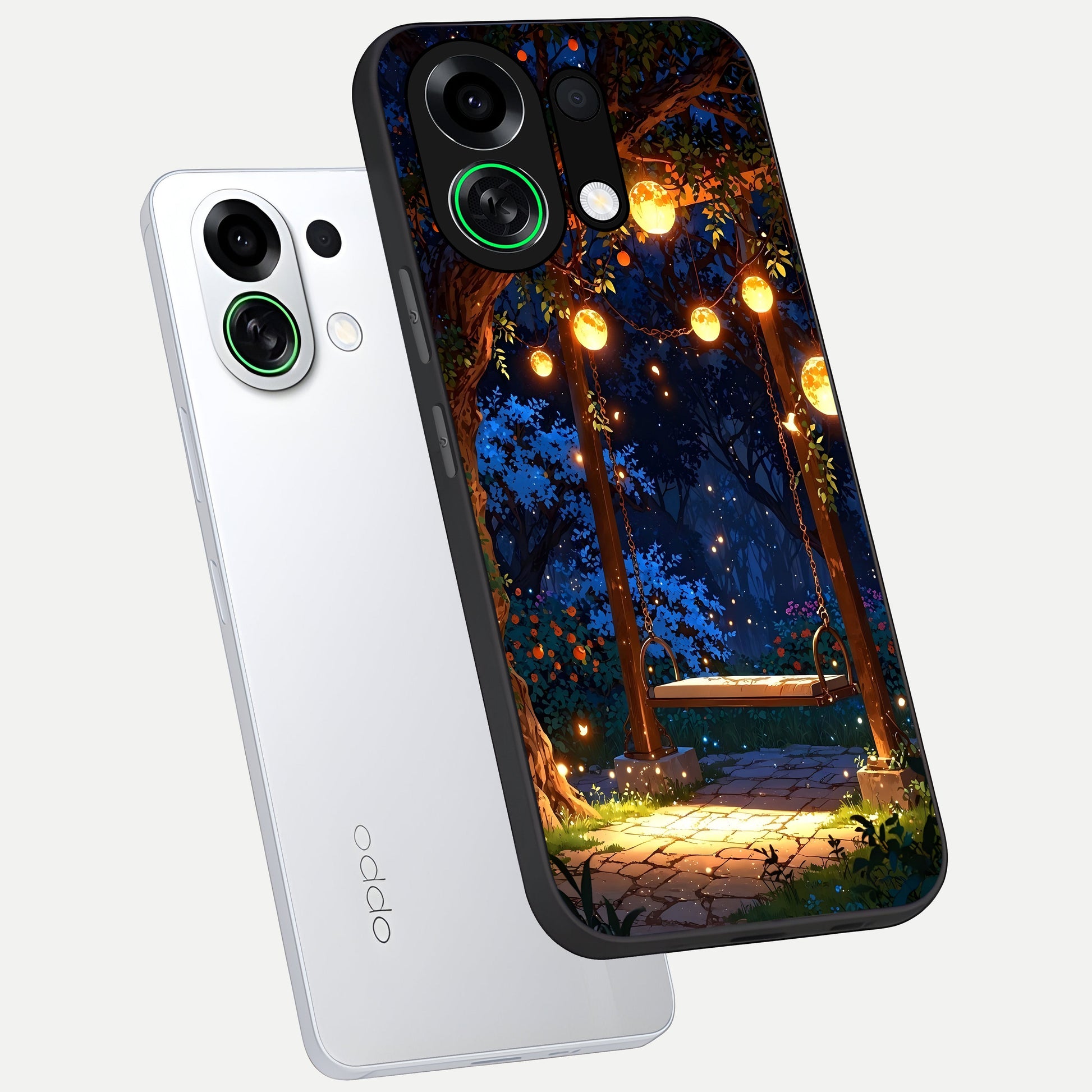  Twilight Garden Swing phone case For Oppo K13 Turbo showing premium glass back cover with detailed artwork