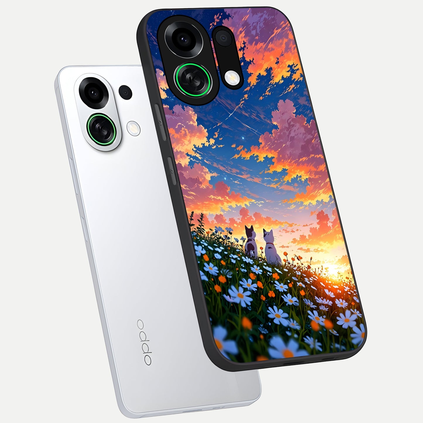  Two Cats Friends phone case For Oppo K13 Turbo showing premium glass back cover with detailed artwork