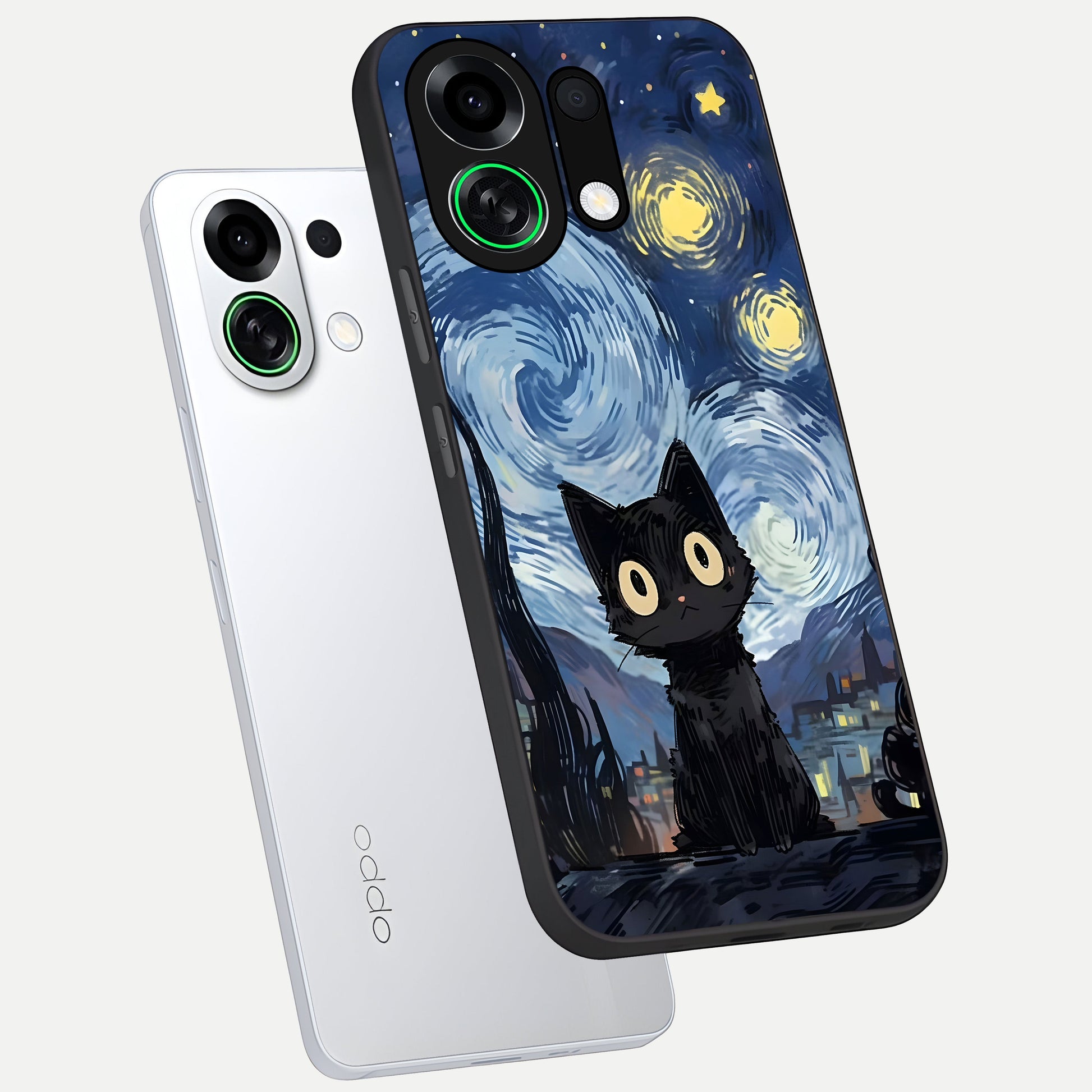  Van Gogh Cat phone case For Oppo K13 Turbo showing premium glass back cover with detailed artwork