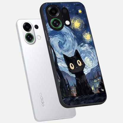  Van Gogh Cat phone case For Oppo K13 Turbo showing premium glass back cover with detailed artwork