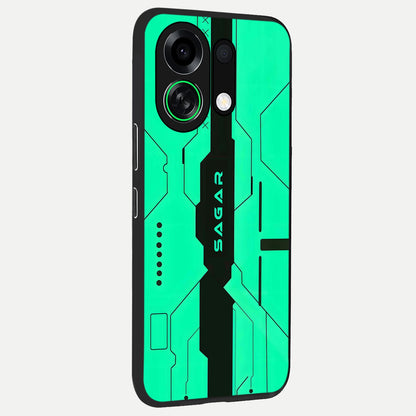  Aqua Tech CYBERPUNK Custom Name back cover For Oppo K13 Turbo slim fit glass case with vibrant aesthetic design