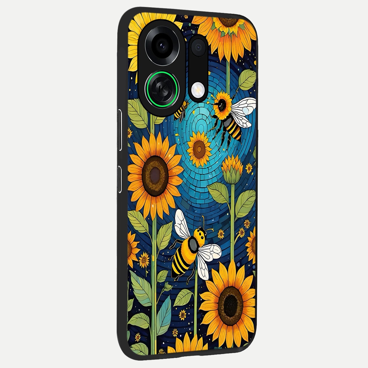  Bees And Sunflowers back cover For Oppo K13 Turbo slim fit glass case with vibrant aesthetic design