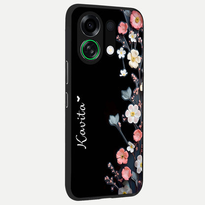  Black Elegance Floral Custom Name back cover For Oppo K13 Turbo slim fit glass case with vibrant aesthetic design