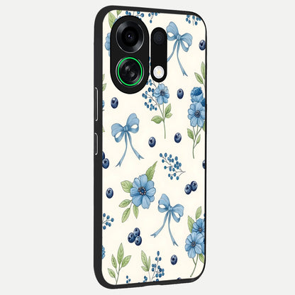  Blue Flower And Bow back cover For Oppo K13 Turbo slim fit glass case with vibrant aesthetic design