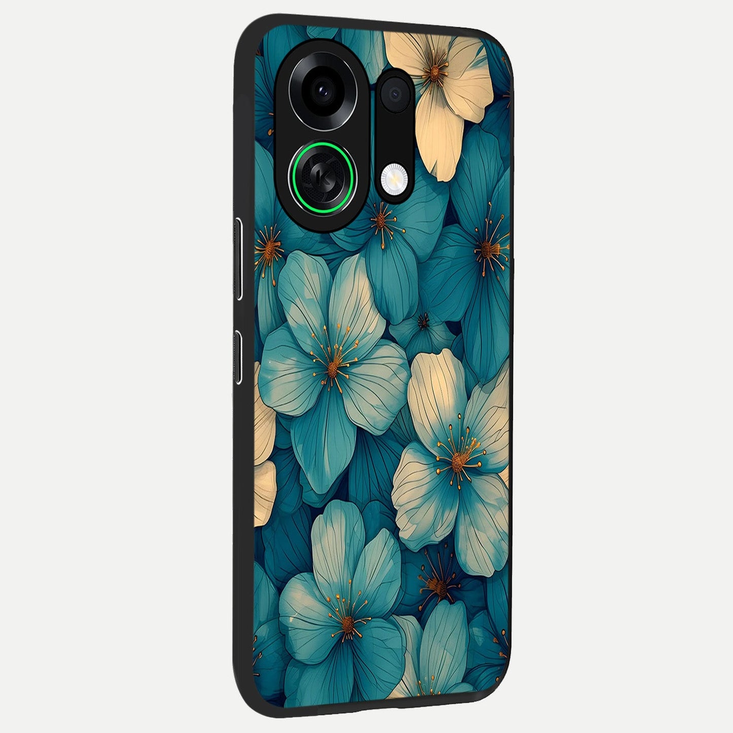  Blue Shade Floral back cover For Oppo K13 Turbo slim fit glass case with vibrant aesthetic design