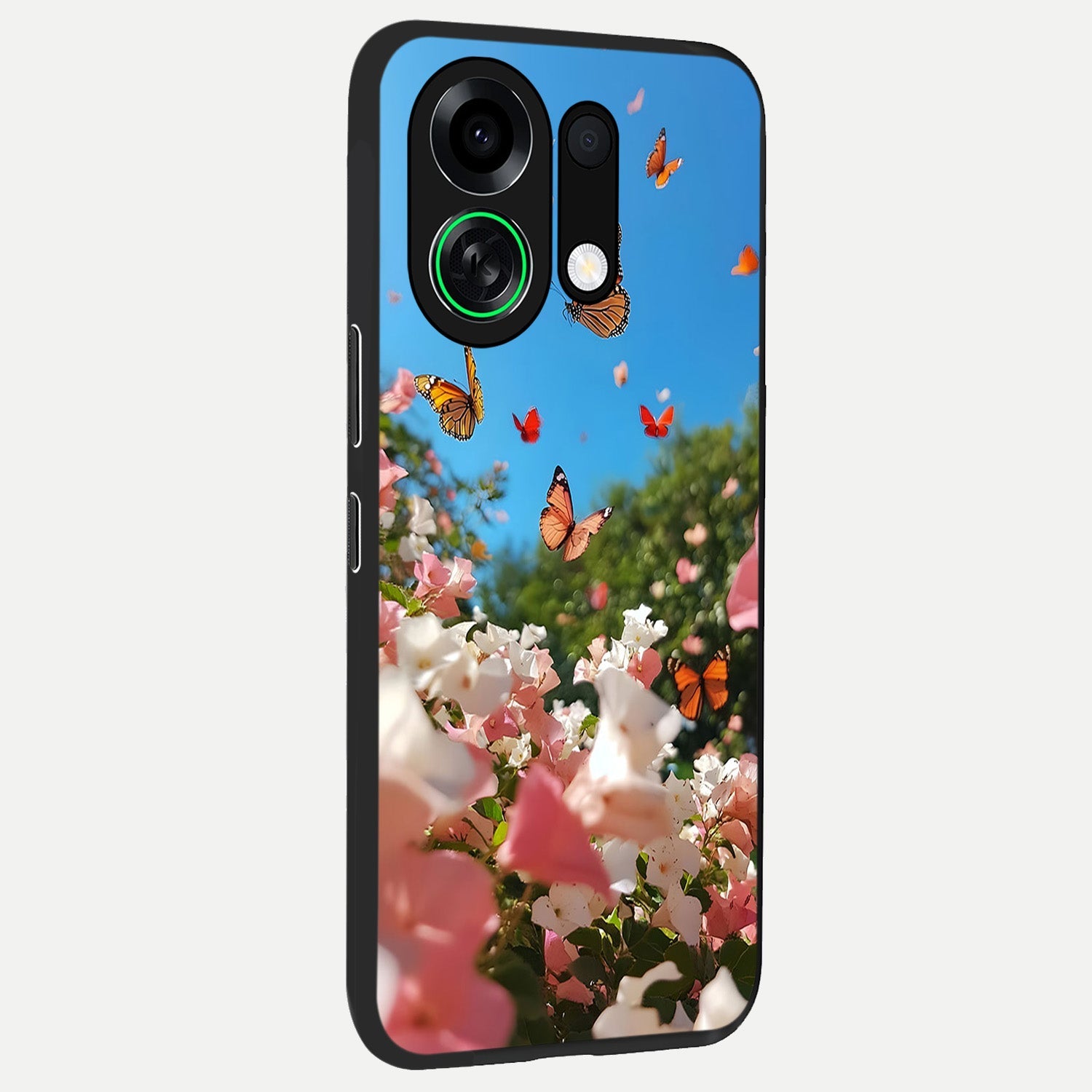  Butterflies In Bloom Sky back cover For Oppo K13 Turbo slim fit glass case with vibrant aesthetic design