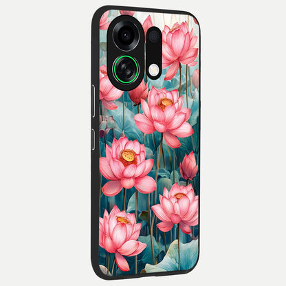  Celestial Pink Lotus back cover For Oppo K13 Turbo slim fit glass case with vibrant aesthetic design