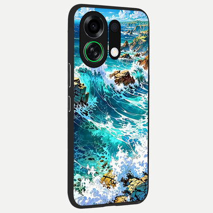  Coastal Blue Waves back cover For Oppo K13 Turbo slim fit glass case with vibrant aesthetic design