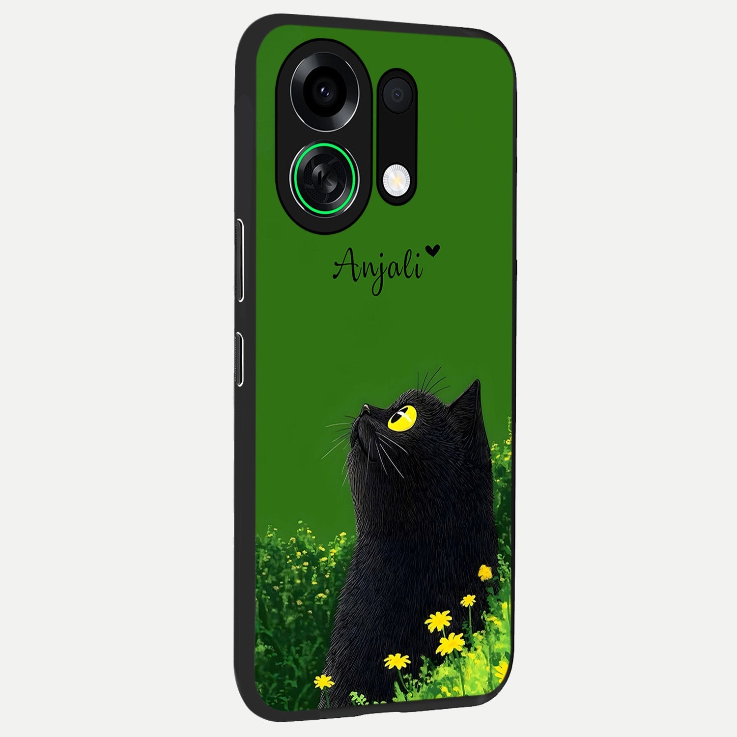  Emerald Cat Custom Name back cover For Oppo K13 Turbo slim fit glass case with vibrant aesthetic design