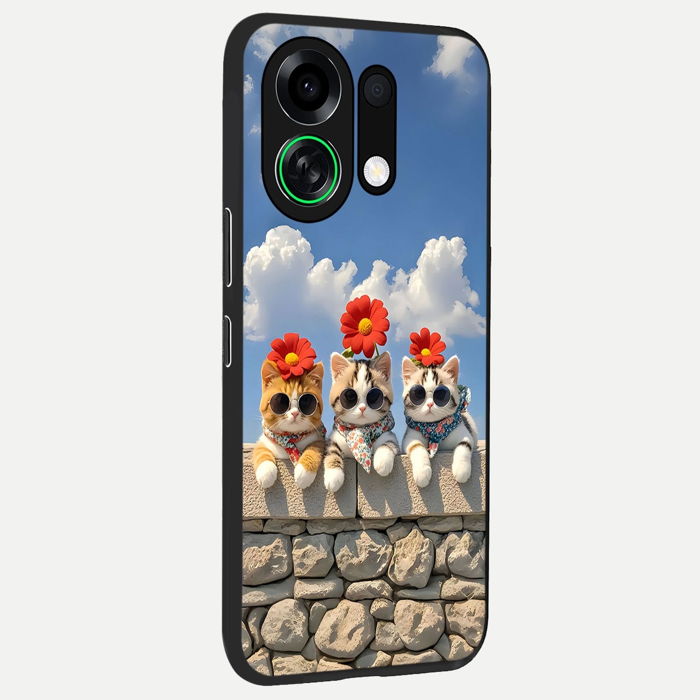  Floral Kitty Squad back cover For Oppo K13 Turbo slim fit glass case with vibrant aesthetic design