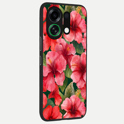  Hibiscus Pattern back cover For Oppo K13 Turbo slim fit glass case with vibrant aesthetic design