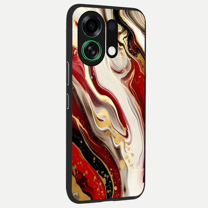  Red And White Marble back cover For Oppo K13 Turbo slim fit glass case with vibrant aesthetic design