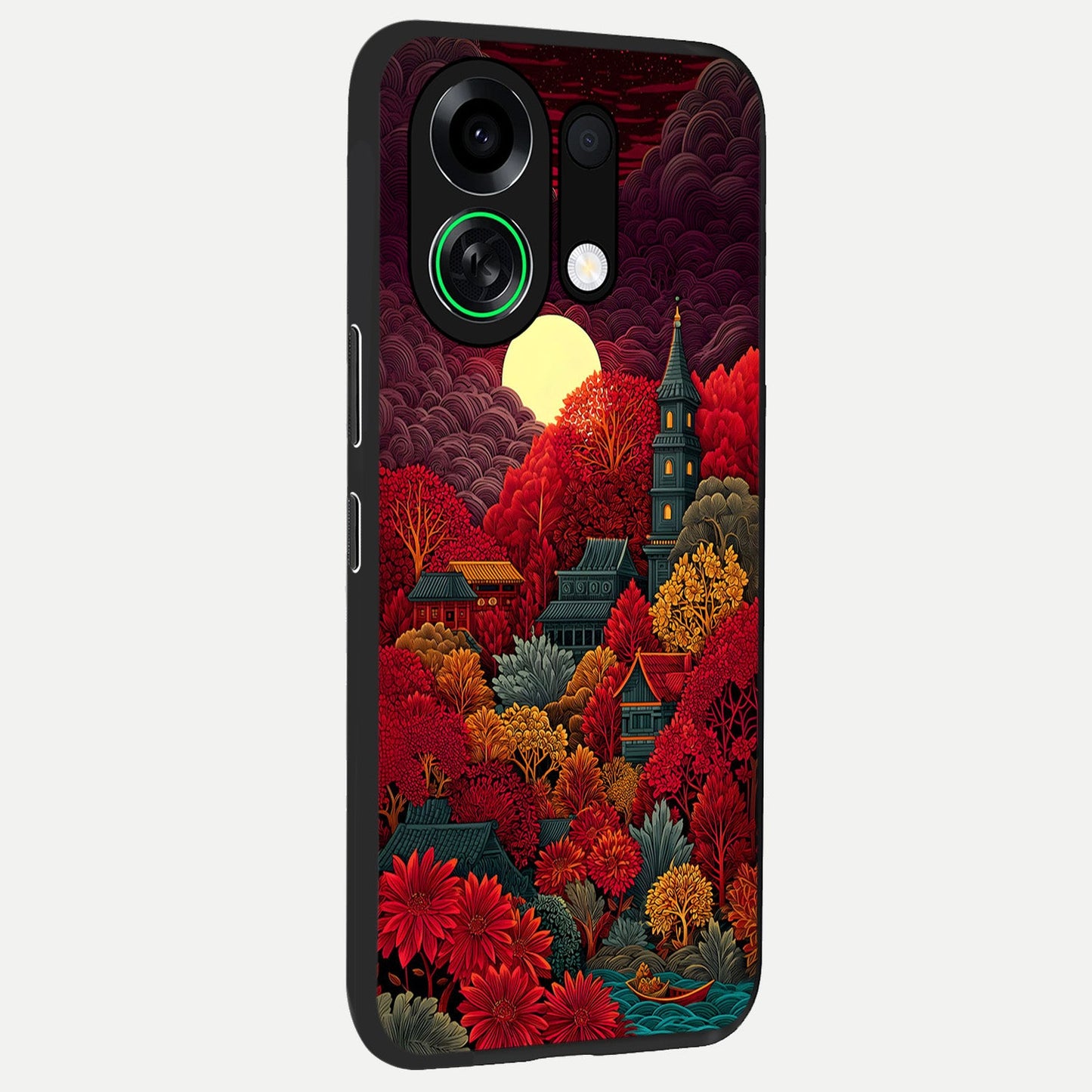  Scarlet Autumn Temple back cover For Oppo K13 Turbo slim fit glass case with vibrant aesthetic design