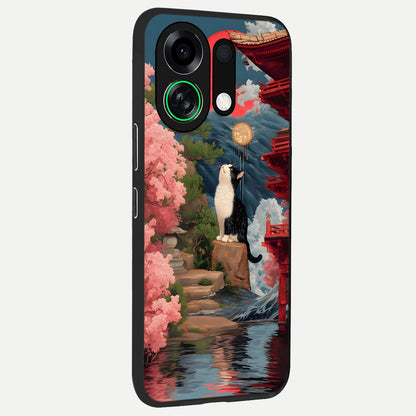  Temple Cat Scenery back cover For Oppo K13 Turbo slim fit glass case with vibrant aesthetic design