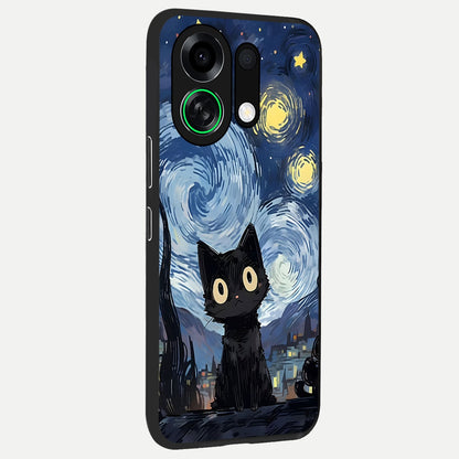 Van Gogh Cat back cover For Oppo K13 Turbo slim fit glass case with vibrant aesthetic design