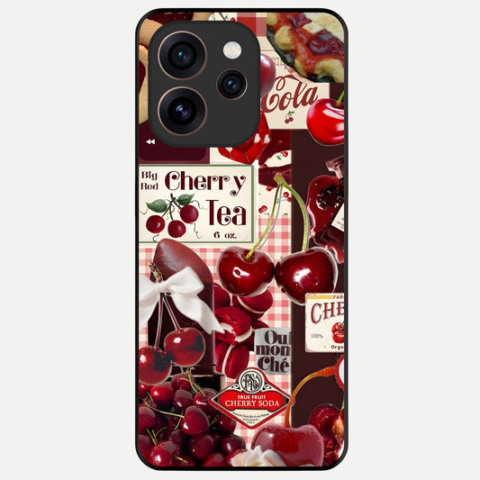  Aesthetic Cherry Tea Glass Case For Oppo Reno 15 Pro back cover – full design glossy printed glass finish