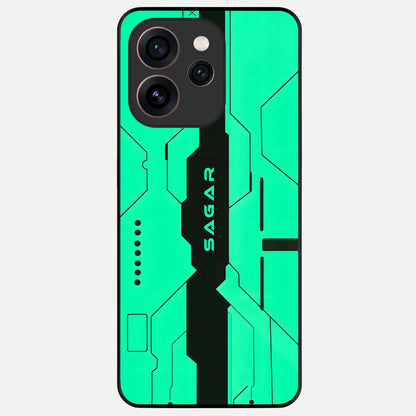  Aqua Tech CYBERPUNK Custom Name Glass Case For Oppo Reno 15 Pro back cover – full design glossy printed glass finish